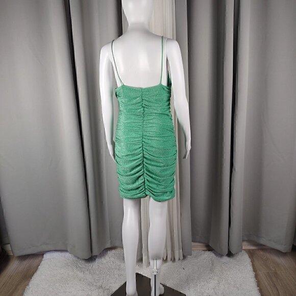 Shein Bae Ruched Green Spaghetti Strap Cami Glitter Dress Size LP - Picture 5 of 13